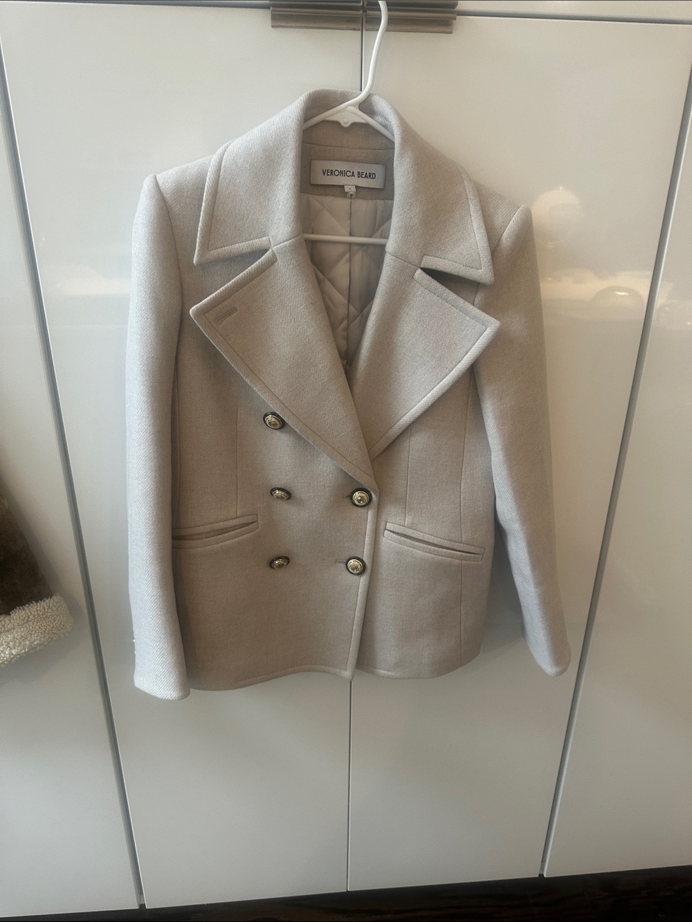 Veronica Beard Double-Breasted Light Cream Peacoat